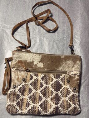 Myra Bag Cowhide & Woven Crossbody Purse | Western Boho Hair-On Hide Leather Bag
